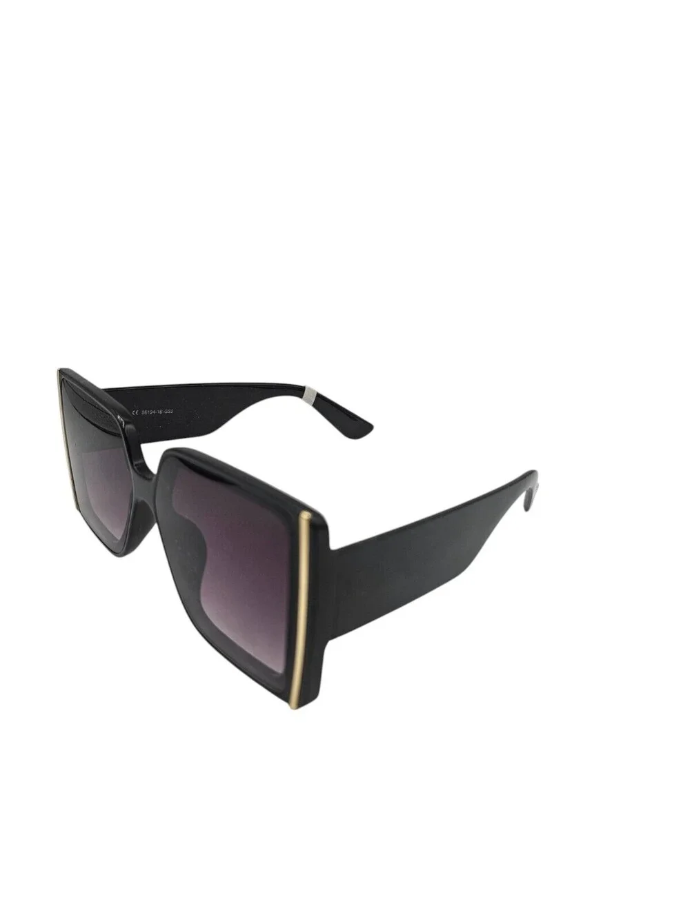 Vintage Mod Inspired Oversized Plastic Frame Sunglasses Black Gold Square